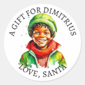 vrolijk kerstfeest |  kleine elf van en naar ronde sticker (Voorkant)