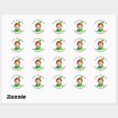 vrolijk kerstfeest |  kleine elf van en naar ronde sticker (Vel)