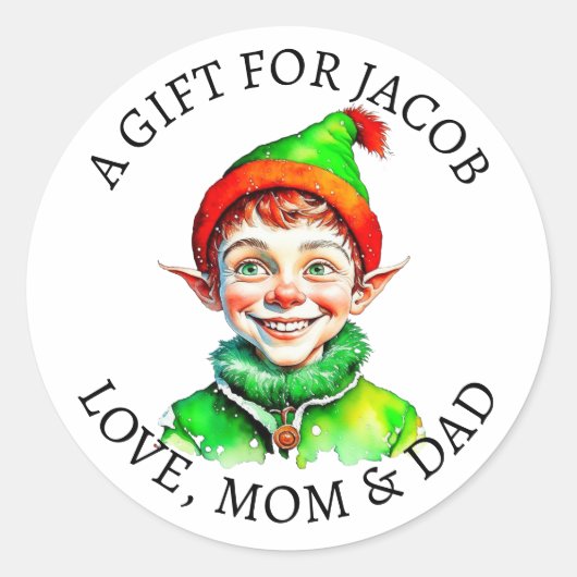 vrolijk kerstfeest |  kleine elf van en naar ronde sticker (Voorkant)