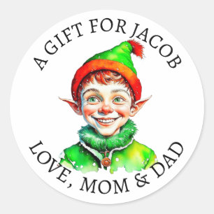 vrolijk kerstfeest    kleine elf van en naar ronde sticker