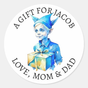 vrolijk kerstfeest    kleine elf van en naar ronde sticker