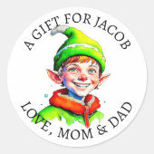 vrolijk kerstfeest |  kleine elf van en naar ronde sticker (Voorkant)