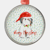 Vrolijk Kerstfeest Kleine Hond Feestelijke Kerstma Metalen Ornament (Voorkant)