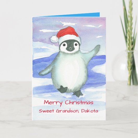 Vrolijk Kerstfeest Kleinzoon Baby Penguin Custom Feestdagen Kaart (Voorkant)