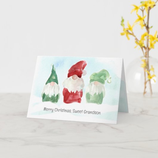 Vrolijk kerstfeest kleinzoon vakantie kabouters sn kaart (Gele Bloem)