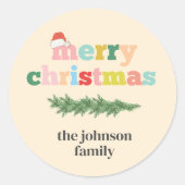 vrolijk kerstfeest! Kleurrijk, typografie, kerstmu Ronde Sticker (Voorkant)