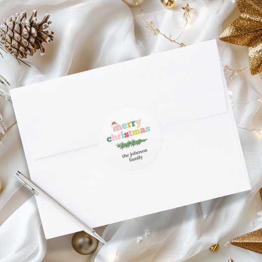 vrolijk kerstfeest! Kleurrijk, Typographen, kerstm Ronde Sticker