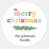 vrolijk kerstfeest! Kleurrijk, Typographen, kerstm Ronde Sticker (Voorkant)