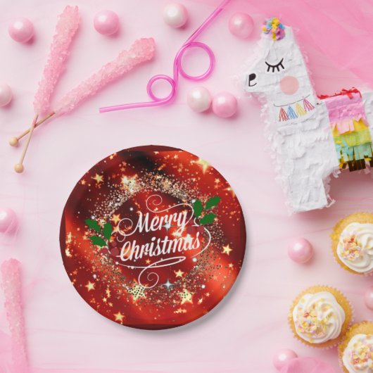 Vrolijk kerstfeest, kleurrijk vakantieschema papieren bordje (Feest)