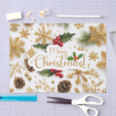 Vrolijk kerstfeest kleurrijke bessen, gouden sneeu tissuepapier (Craft)