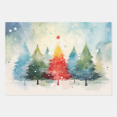 "Vrolijk kerstfeest" kleurrijke dennenbomen Inpakpapier Vel (Voorkant 3)