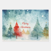 "Vrolijk kerstfeest" kleurrijke dennenbomen Inpakpapier Vel (Voorkant 2)