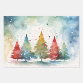 "Vrolijk kerstfeest" kleurrijke dennenbomen Inpakpapier Vel (Voorkant)