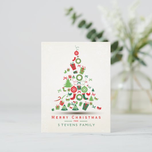 Vrolijk kerstfeest, kleurrijke kerstboom feestdagenkaart (Staand voorkant)