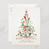 Vrolijk kerstfeest, kleurrijke kerstboom feestdagenkaart (Voorkant / Achterkant)