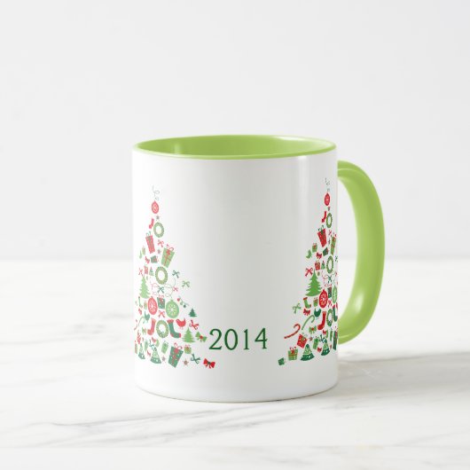 Vrolijk kerstfeest, kleurrijke kerstboom mok (Voorkant rechts)