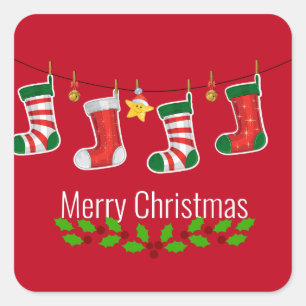 Vrolijk kerstfeest, kleurrijke kerstgerechten, vierkante sticker