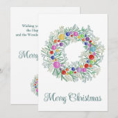 Vrolijk kerstfeest, kleurrijke krans feestdagenkaart (Voorkant / Achterkant)
