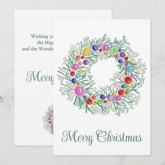 Vrolijk kerstfeest, kleurrijke krans feestdagenkaart (Voorkant / Achterkant)