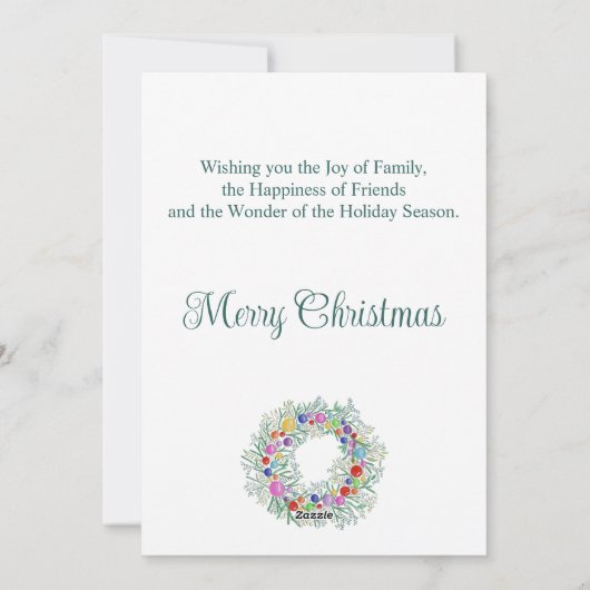 Vrolijk kerstfeest, kleurrijke krans feestdagenkaart (Achterkant)