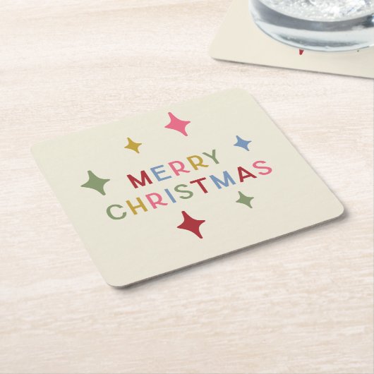 Vrolijk Kerstfeest Kleurrijke Mod Typografie Kartonnen Onderzetters (Schuin)