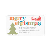 Vrolijk Kerstfeest Kleurrijke Pine Santa Retouradr Etiket (Voorkant)