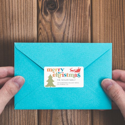 Vrolijk Kerstfeest Kleurrijke Pine Santa Retouradr Etiket