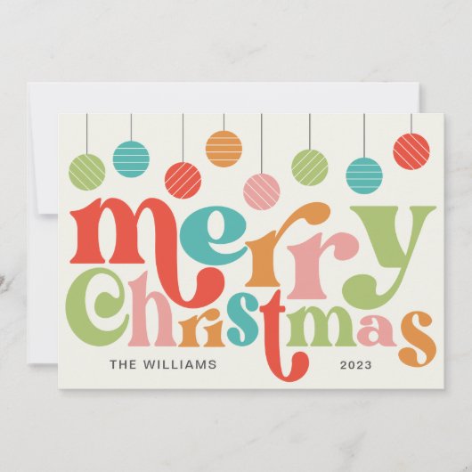 Vrolijk kerstfeest kleurrijke retro Ornamenten Feestdagenkaart (Voorkant)