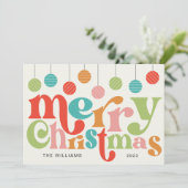 Vrolijk kerstfeest kleurrijke retro Ornamenten Feestdagenkaart (Staand voorkant)