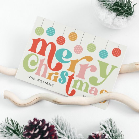 Vrolijk kerstfeest kleurrijke retro Ornamenten Feestdagenkaart