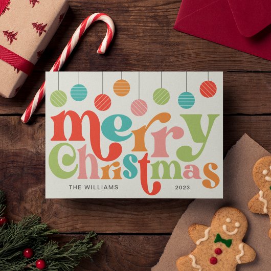 Vrolijk kerstfeest kleurrijke retro Ornamenten Feestdagenkaart