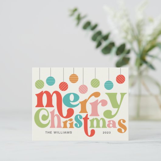 Vrolijk kerstfeest kleurrijke retro Ornamenten Feestdagenkaart (Staand voorkant)