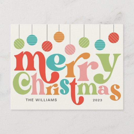 Vrolijk kerstfeest kleurrijke retro Ornamenten Feestdagenkaart (Voorkant)