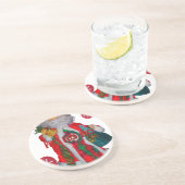 Vrolijk Kerstfeest Kleurrijke Sinterklaas Art Prin Zandsteen Onderzetter (Zijkant)