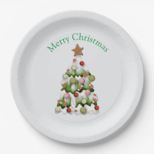 Vrolijk kerstfeest kleurrijke sneeuw kerstboom papieren bordje