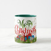 Vrolijk kerstfeest, kleurrijke vakantie groeten, mok (Midden)