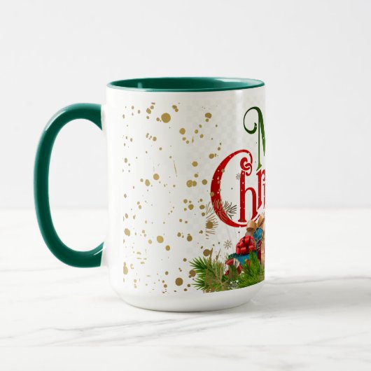 Vrolijk kerstfeest, kleurrijke vakantie groeten, mok (Links)