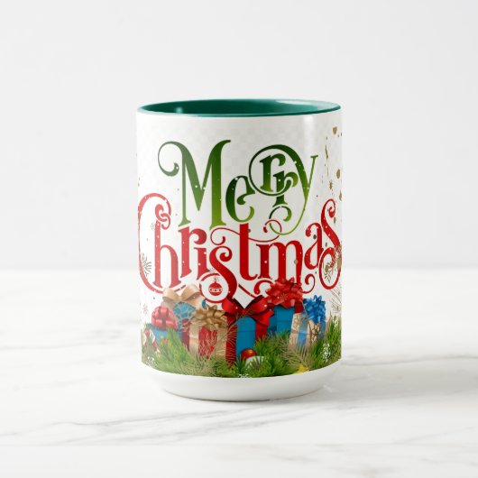 Vrolijk kerstfeest, kleurrijke vakantie groeten, mok (Midden)