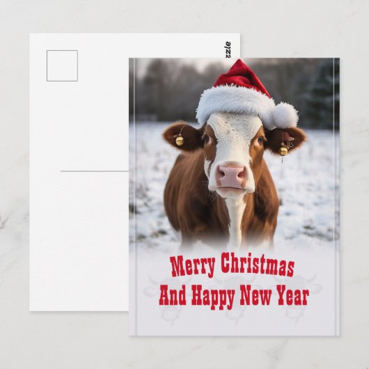 Vrolijk kerstfeest Koe Briefkaart (Voorkant / Achterkant)