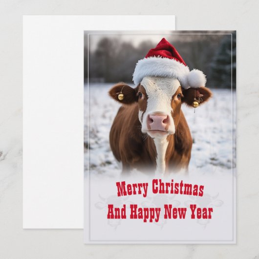 Vrolijk kerstfeest Koe Feestdagenkaart (Voorkant / Achterkant)