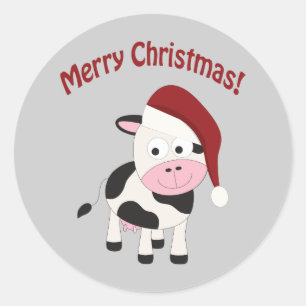 Vrolijk kerstfeest Koe Ronde Sticker