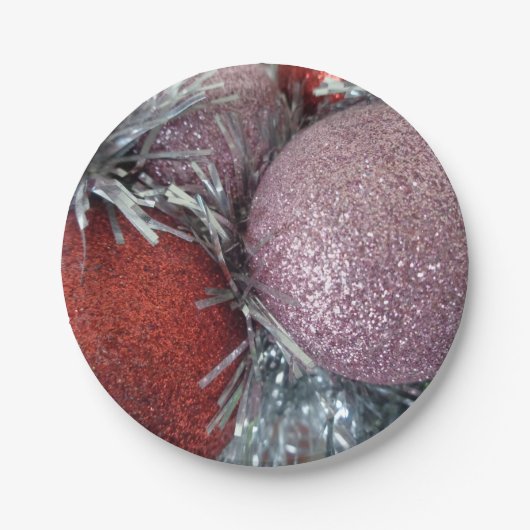 Vrolijk kerstfeest Kogelrood roze Bord (Voorkant)