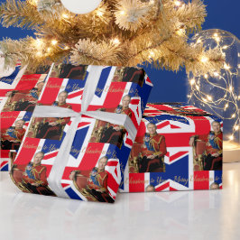 Vrolijk Kerstfeest Koning Charles III Britse vlag Cadeaupapier