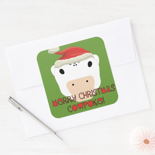 Vrolijk Kerstfeest KowPoke Vierkante Sticker (Envelop)