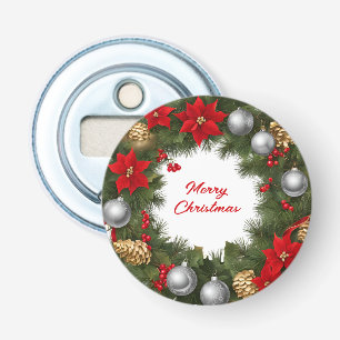 Vrolijk Kerstfeest Krans Kleurrijke Vakantie Button Flesopener