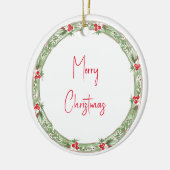 Vrolijk Kerstfeest Krans Naam Jaar Keramisch Ornament (Links)