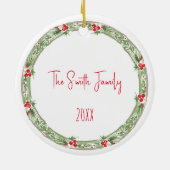 Vrolijk Kerstfeest Krans Naam Jaar Keramisch Ornament (Achterkant)