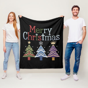 Vrolijk kerstfeest Kruis Kerstboom Retro Fleece Deken
