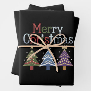 Vrolijk kerstfeest Kruis Kerstboom Retro Inpakpapier Vel