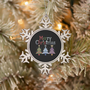 Vrolijk kerstfeest Kruis Kerstboom Retro Tin Sneeuwvlok Ornament